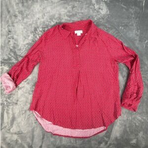 Liz Claiborne Womens Pink Paisley Rayon Roll Tab Long‎ Sleeve Blouse Size M